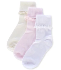 Edgehill Collection Little Girls Crochet Lace 3-Pack Socks