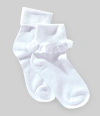 Edgehill Collection Little Girls Fold Over Eyelet Socks 2-Pack