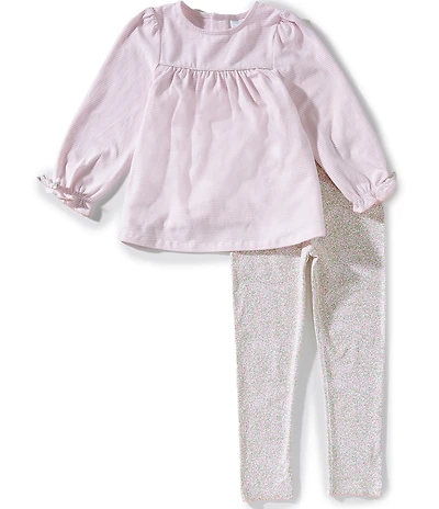 Edgehill Collection Little Girls Stripe Long Sleeve Knit Top & Floral Print Leggings Set