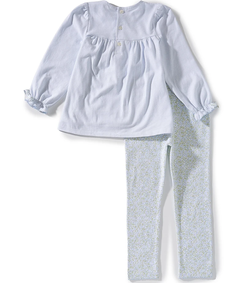 Edgehill Collection Little Girls Stripe Long Sleeve Knit Top & Floral Print Leggings Set