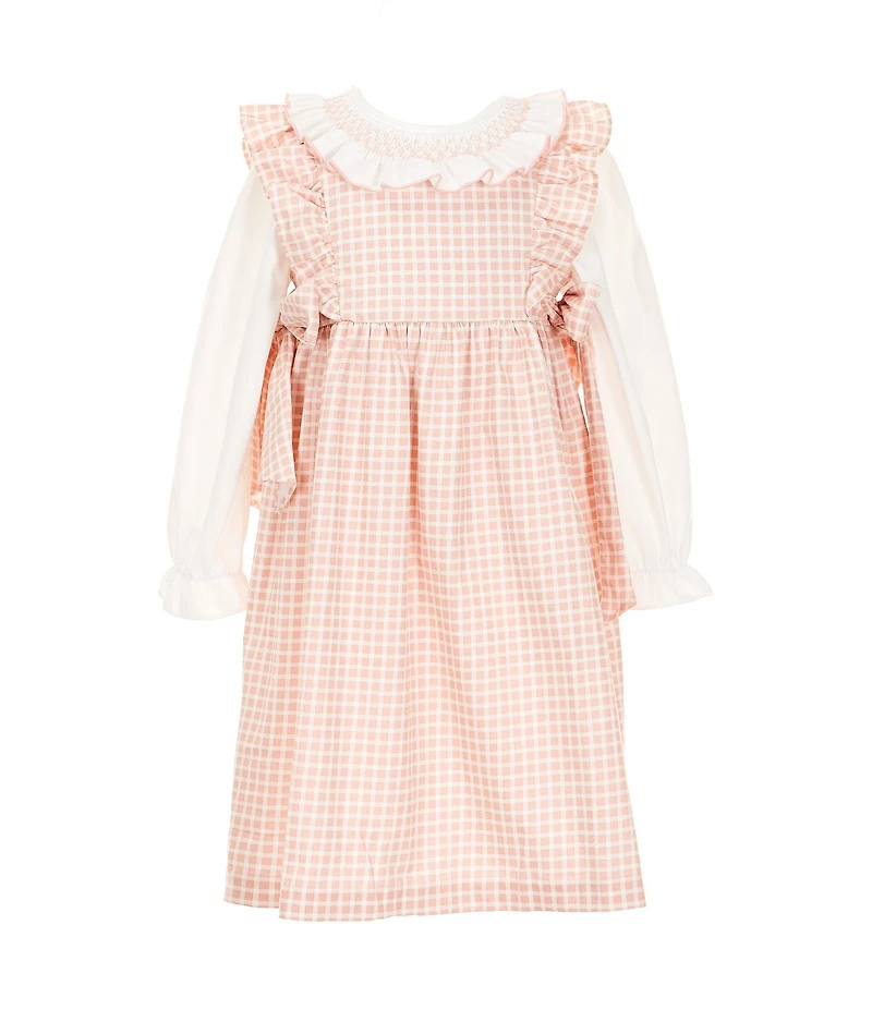 Edgehill Collection Little Girls Long Sleeve Check Side-Bow Dress