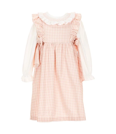 Edgehill Collection Little Girls Long Sleeve Check Side-Bow Dress