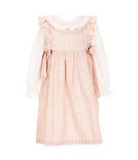 Edgehill Collection Little Girls Long Sleeve Check Side-Bow Dress
