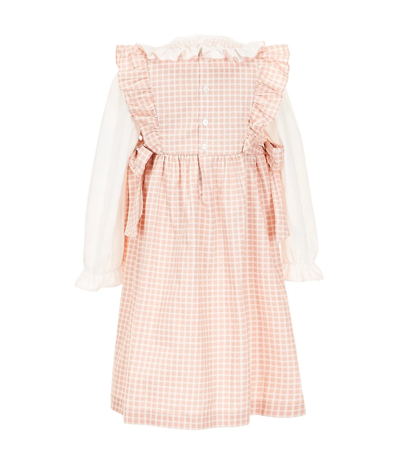 Edgehill Collection Little Girls Long Sleeve Check Side-Bow Dress
