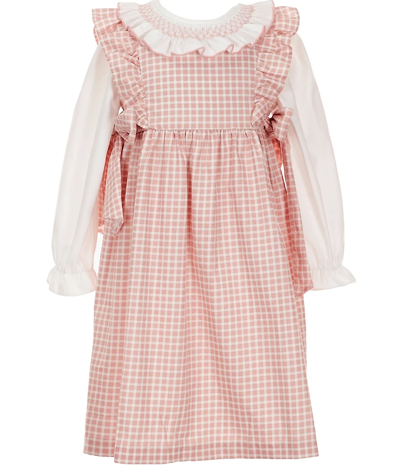 Edgehill Collection Little Girls Long Sleeve Check Side-Bow Dress