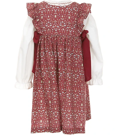 Edgehill Collection Little Girls Long Sleeve Floral Bow Dress