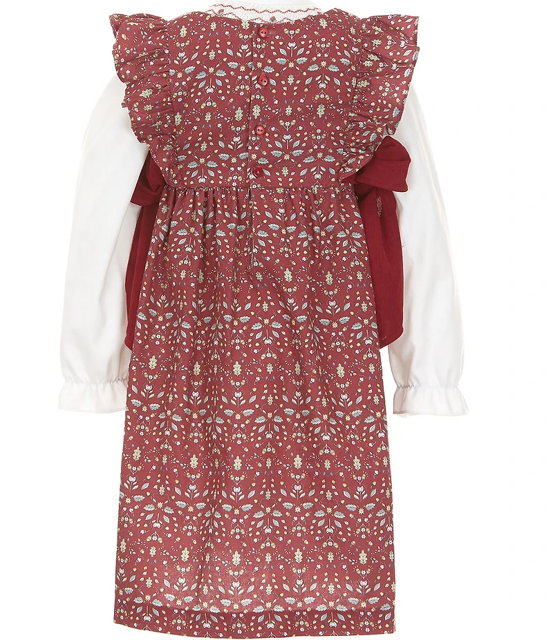 Edgehill Collection Little Girls Long Sleeve Floral Bow Dress