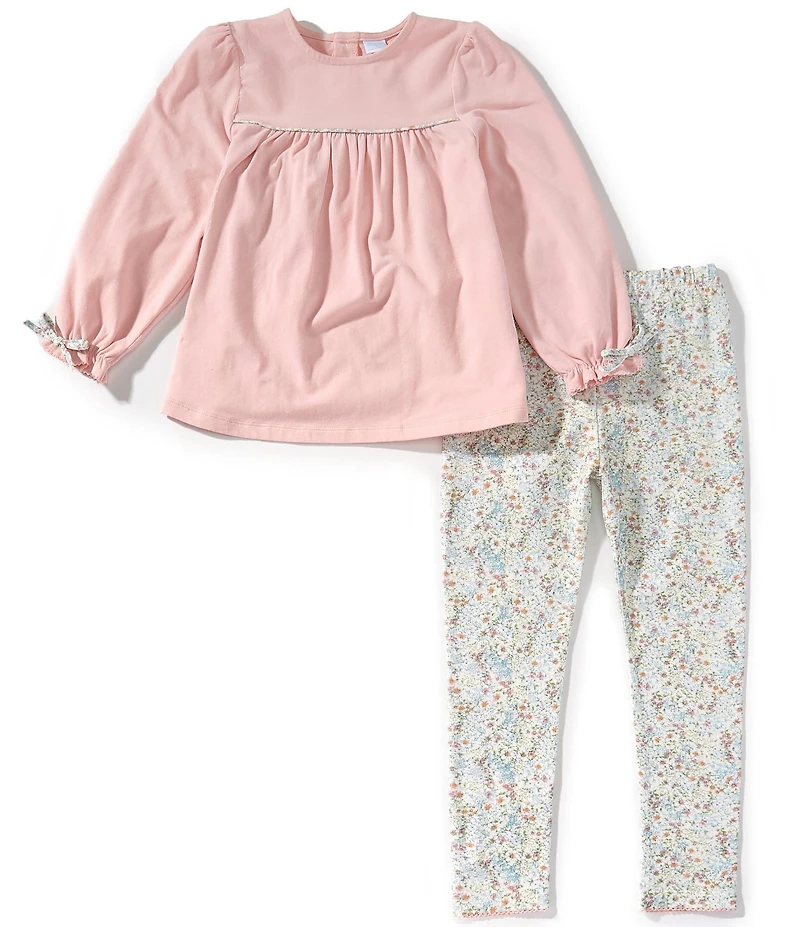 Edgehill Collection Little Girls Long Sleeve Knit Top & Floral Print Leggings Set