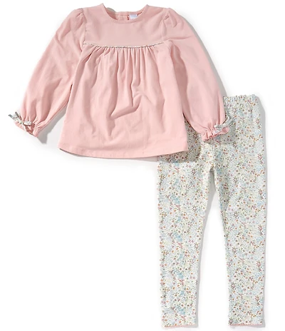 Edgehill Collection Little Girls Long Sleeve Knit Top & Floral Print Leggings Set