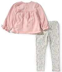 Edgehill Collection Little Girls Long Sleeve Knit Top & Floral Print Leggings Set