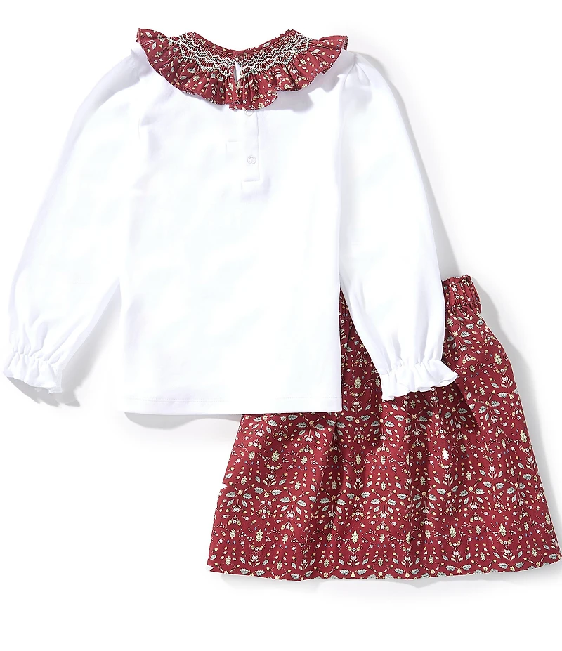 Edgehill Collection Little Girls Long Sleeve Top & Floral Skirt Set