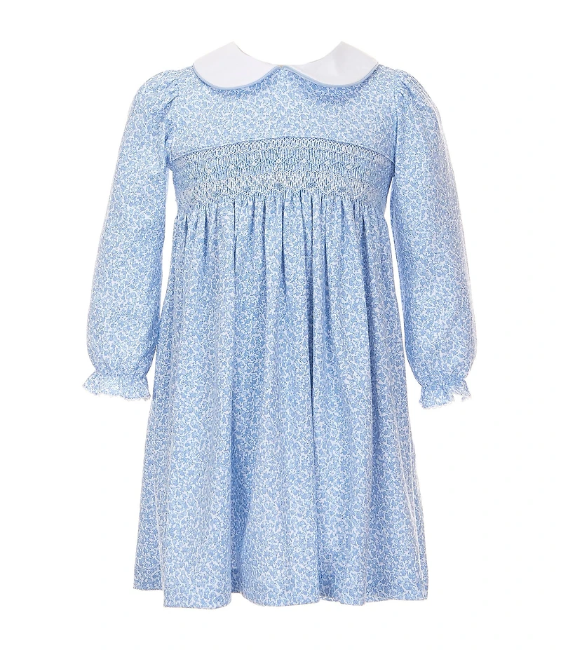 Edgehill Collection Little Girls Peter Pan Collar Floral Smocked Dress