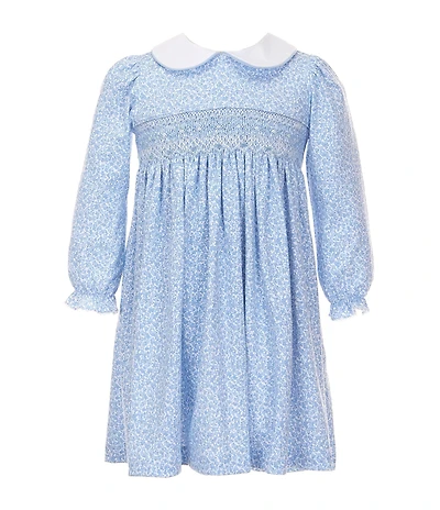 Edgehill Collection Little Girls Peter Pan Collar Floral Smocked Dress