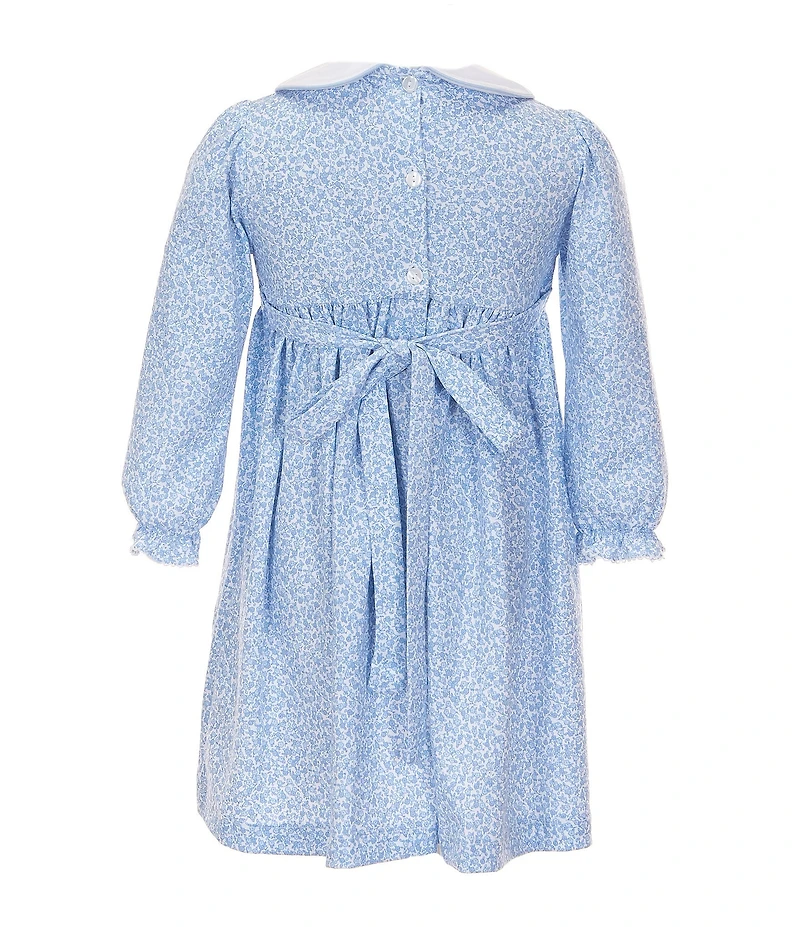 Edgehill Collection Little Girls Peter Pan Collar Floral Smocked Dress