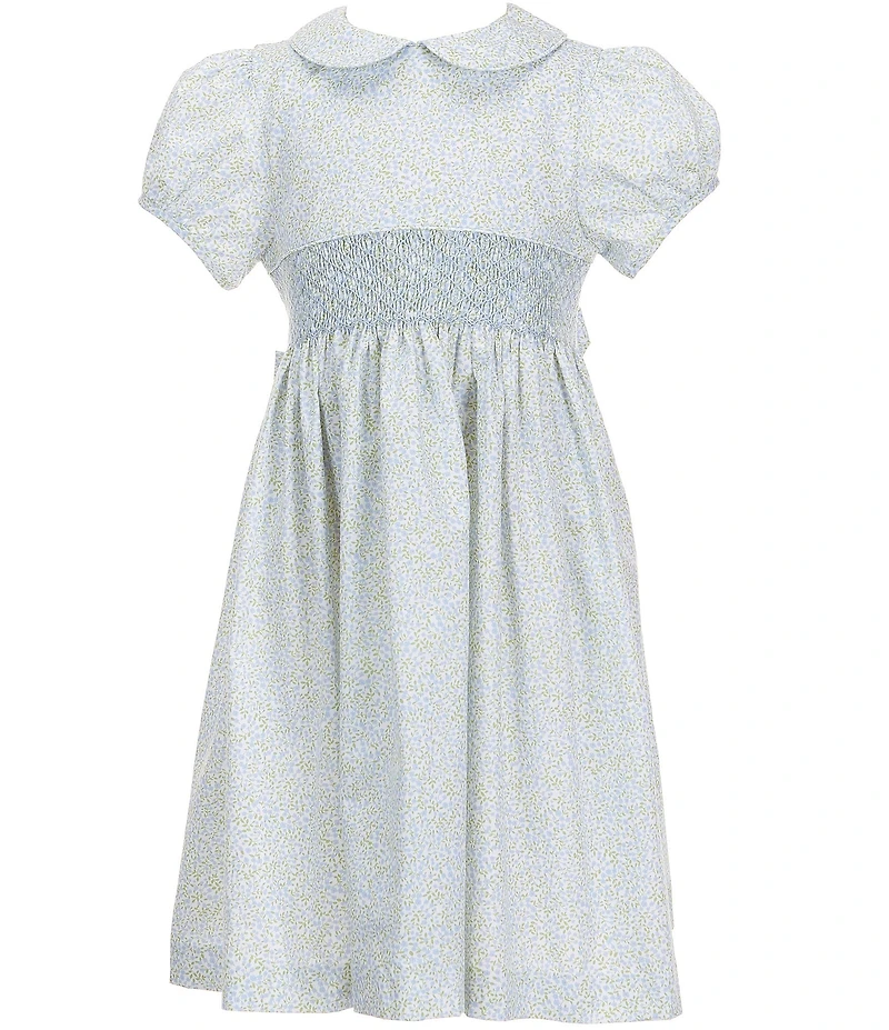 Edgehill Collection Little Girls Peter Pan Collar Smocked Ditsy Floral Dress