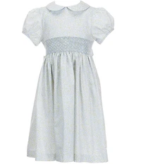 Edgehill Collection Little Girls Peter Pan Collar Smocked Ditsy Floral Dress