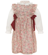 Edgehill Collection Little Girls Pink Floral Long Sleeve Bow Dress