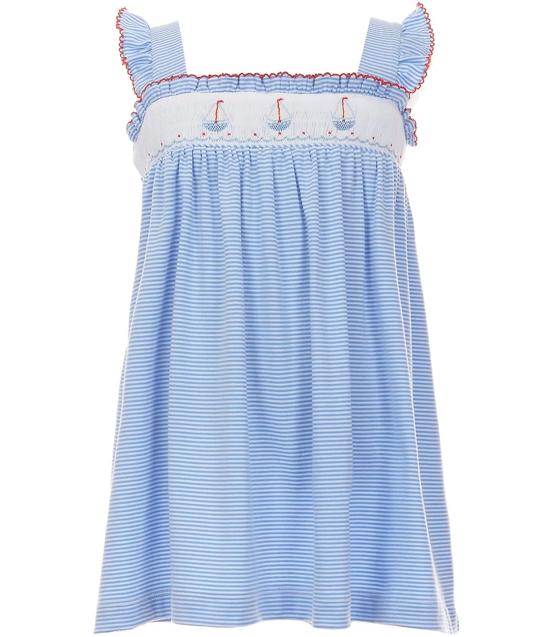 Edgehill Collection Little Girls Flutter Sleeve Sailboat Smocked Embroidery Dress