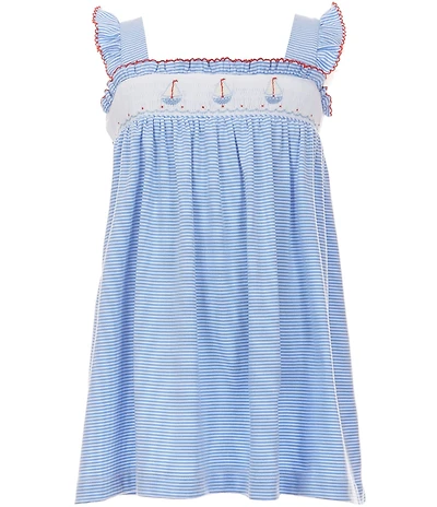 Edgehill Collection Little Girls Flutter Sleeve Sailboat Smocked Embroidery Dress