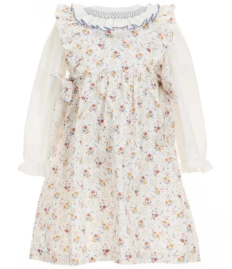 Edgehill Collection Little Girls Side-Tie Floral Dress and Long Sleeve Top Set