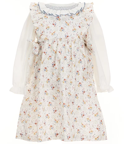 Edgehill Collection Little Girls Side-Tie Floral Dress and Long Sleeve Top Set
