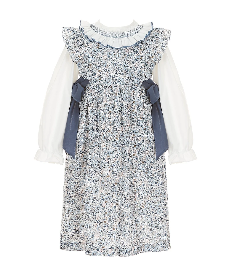 Edgehill Collection Little Girls Side-Tie Floral Dress and Long Sleeve Top Set
