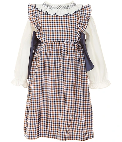 Edgehill Collection Little/Big Girls Side-Tie Plaid Dress and Long Sleeve Top Set