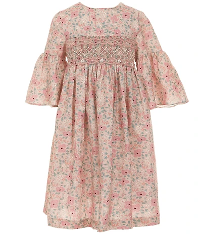 Edgehill Collection Little Girls Smocked Floral Flutter Sleeve Dress