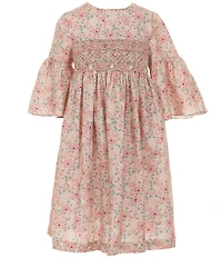 Edgehill Collection Little Girls Smocked Floral Flutter Sleeve Dress