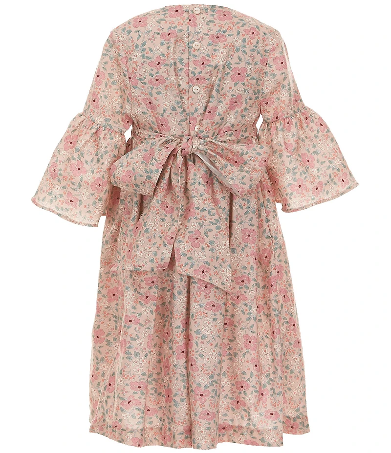 Edgehill Collection Little Girls Smocked Floral Flutter Sleeve Dress
