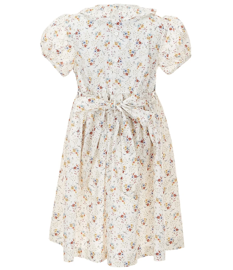 Edgehill Collection Little Girls Smocked Floral Peter Pan Collar Cap Sleeve Dress