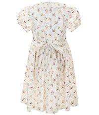 Edgehill Collection Little Girls Smocked Floral Peter Pan Collar Cap Sleeve Dress
