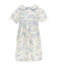 Edgehill Collection Little Girls Smocked Toile Peter Pan Collar Cap Sleeve Dress