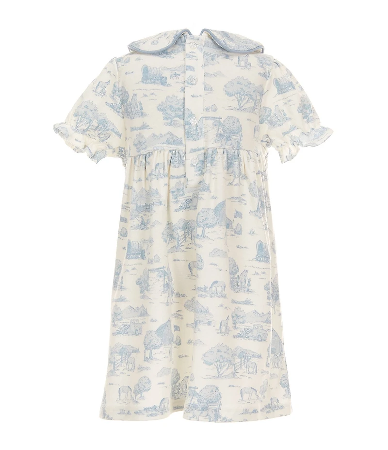 Edgehill Collection Little Girls Smocked Toile Peter Pan Collar Cap Sleeve Dress