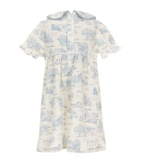 Edgehill Collection Little Girls Smocked Toile Peter Pan Collar Cap Sleeve Dress