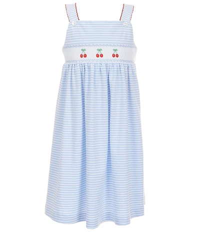Edgehill Collection Little Girls Smocked Cherry Embroidery Striped Dress
