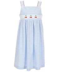 Edgehill Collection Little Girls Smocked Cherry Embroidery Striped Dress