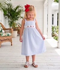 Edgehill Collection Little Girls Smocked Cherry Embroidery Striped Dress