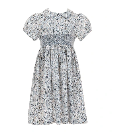Edgehill Collection Little/Big Girls Peter Pan Collar Cap Sleeve Smocked Floral Print Dress