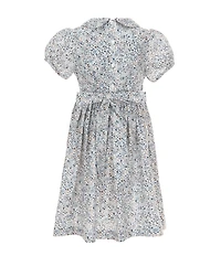 Edgehill Collection Little/Big Girls Peter Pan Collar Cap Sleeve Smocked Floral Print Dress