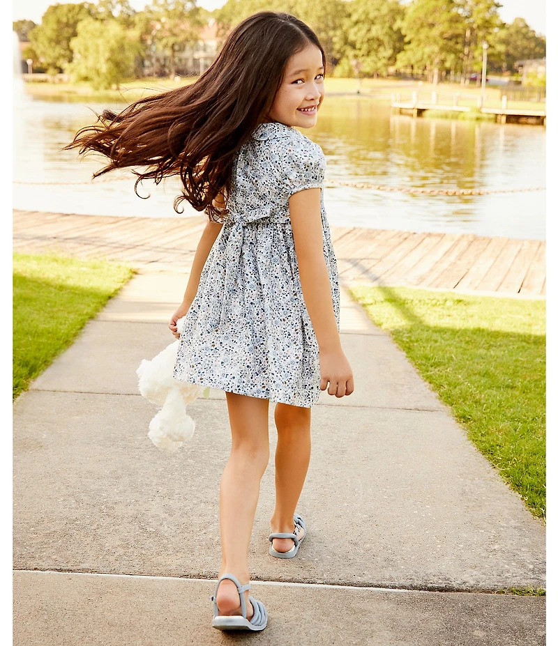 Edgehill Collection Little/Big Girls Peter Pan Collar Cap Sleeve Smocked Floral Print Dress