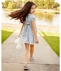 Edgehill Collection Little/Big Girls Peter Pan Collar Cap Sleeve Smocked Floral Print Dress