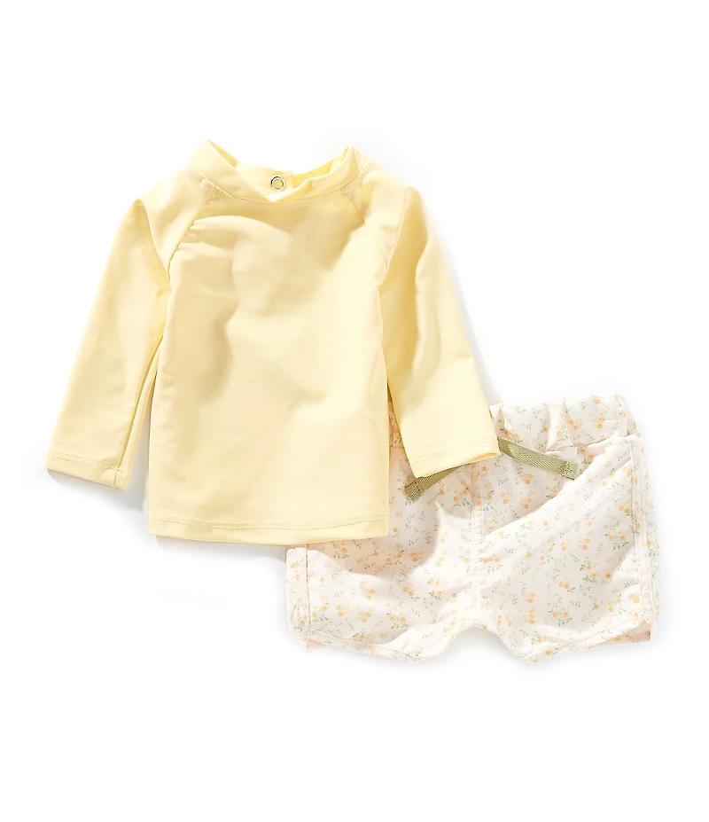 Edgehill Collection x Kristin Ellen Hockman Baby Boys Archie Solid Rashguard & Floral Print Swim Trunks Set
