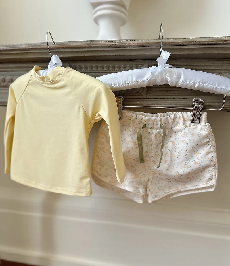 Edgehill Collection x Kristin Ellen Hockman Baby Boys Archie Solid Rashguard & Floral Print Swim Trunks Set