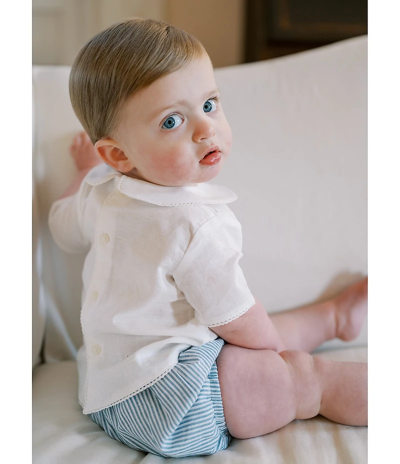 Edgehill Collection x Kristin Ellen Hockman Baby Boys Linen Blend Felix Top & Stripe Short Set