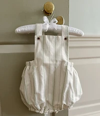 Edgehill Collection x Kristin Ellen Hockman Baby Boys Hugo Green Stripe Linen Sunsuit Bubble