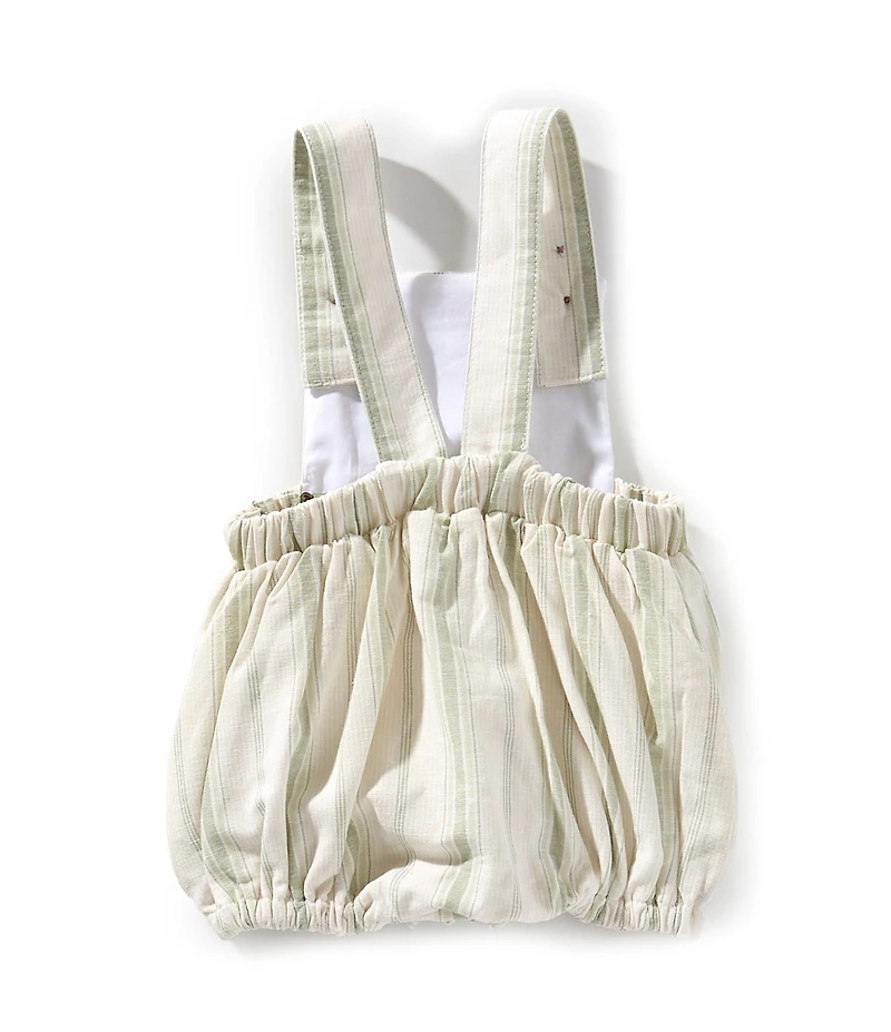 Edgehill Collection x Kristin Ellen Hockman Baby Boys Hugo Green Stripe Linen Sunsuit Bubble