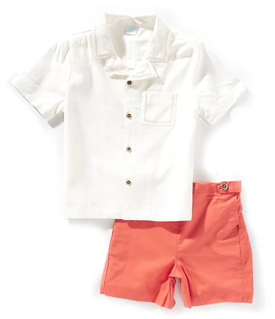 Edgehill Collection x Kristin Ellen Hockman Little Boys Arlo Camp Collar Short Sleeve Woven & Shorts Set