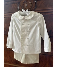 Edgehill Collection x Kristin Ellen Hockman Little Boys Gustav Peter Pan Collar Long Sleeve Linen Top & Gingham Shorts Set