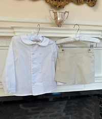 Edgehill Collection x Kristin Ellen Hockman Little Boys Gustav Peter Pan Collar Long Sleeve Linen Top & Gingham Shorts Set